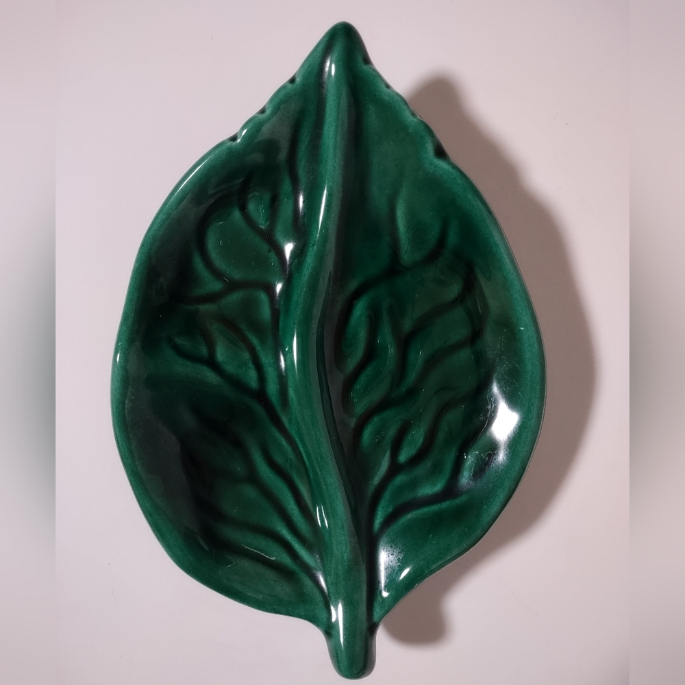 Vintage Ferlay Vallauris Pottery Green Leaf Trinket Dish